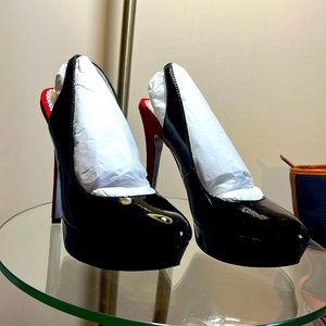 Bebe Black Patent with Red Suede Heels NIB